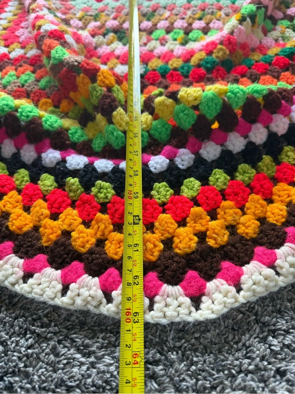 Vintage Handmade Crochet Granny Square Afghan Multi-Color Boho Blanket 63”x58”